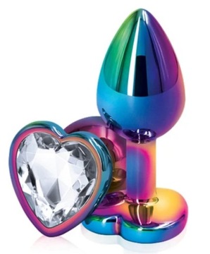 Korek analny rainbow tęczowy z kryształkiem sercem clear - METAL 7cm S