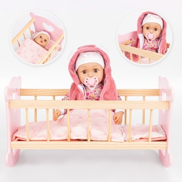 ДЕРЕВЯННАЯ ЛЮЛЬКА-КРОВАТЬ ДЛЯ КУКЛЫ 51,5см KINDERPLAY + ПОСТАЛЬНЫЕ ПРИНАДЛЕЖНОСТИ