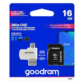 Карта памяти GOODRAM 16 ГБ M1A4 UHS-I microSDHC + адаптер