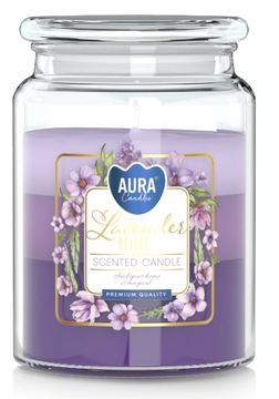 Premium Duża świeca Lawendowe Ukojenie z wieczkiem trójkolorowa 100H AURA
