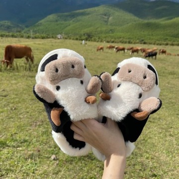 Buty bawełniane Kreskówkowa krowa kapcie z bawełny zimowe kapcie na zewnąt