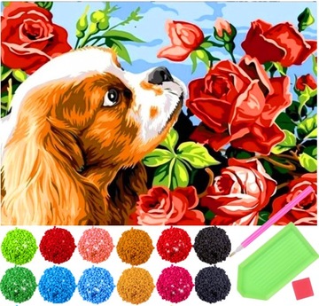 Haft Diamentowy PIES PSY 40x30 DIAMOND PAINTING 5D