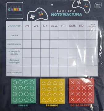 Tablica motywacyjna obowiązków z naklejkami gamer