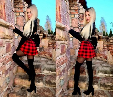 МИНИ-ЮБКА, В КЛЕТКУ, КРАСНАЯ, РАСКЛЕШЕННАЯ, С МЕСТАМИ, РОЖДЕСТВЕНСКИЙ ПОДАРОК ​​M