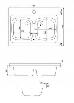 Мойка с двойной чашей белого цвета 80x60.