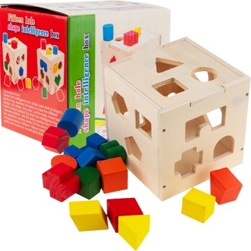 SORTER DREWNIANY KOSTKA EDUKACYJNA Z KLOCKAMI