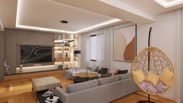 Визуализация дизайна интерьера гостиной и кухни