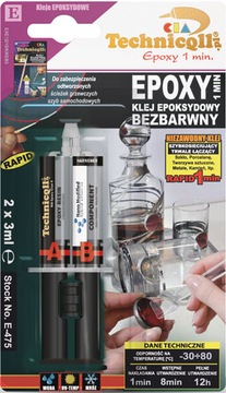 Klej epoksydowy bezbarwny 1min do plastiku ceramiki szkła 2x3ml Technicqll