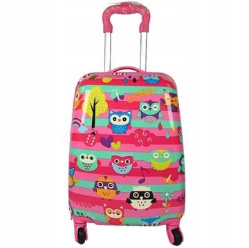 WALIZKA DZIECIĘCA RÓŻOWA SOWY BAGAŻ PODRĘCZNY TORBA PODRÓŻNA 4 KÓŁKA