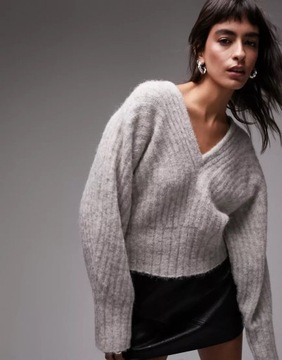 topshop hbj oversize beżowy sweter prążki XXL