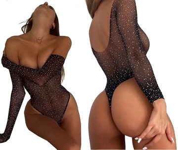 SEKSOWNE BODY Z CYRKONIAMI BODYSTOCKING SIATECZKA Zmysłowa bielizna Gorset