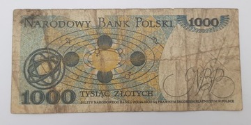 Старая коллекционная банкнота Польша 1000 злотых 1982 года.