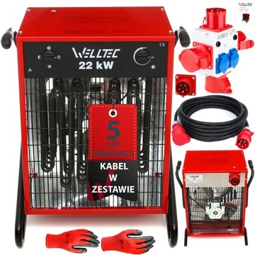 POLSKA NAGRZEWNICA ELEKTRYCZNA WELLTEC EHI220 - 22kW 2400 m³/h + KABEL 5m