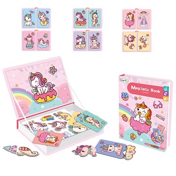 KLOCKI MAGNETYCZNE UKŁADANKA KSIĄŻKA JEDNOROŻEC UBRANKA LALKA PUZZLE
