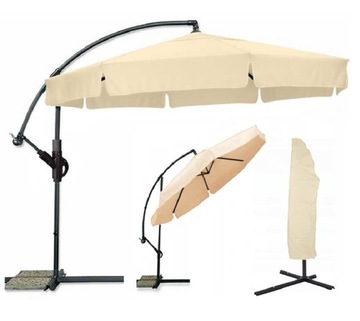 Duży Składany Parasol Ogrodowy z Falbaną 350cm Mocny XXL + Pokrowiec Gratis
