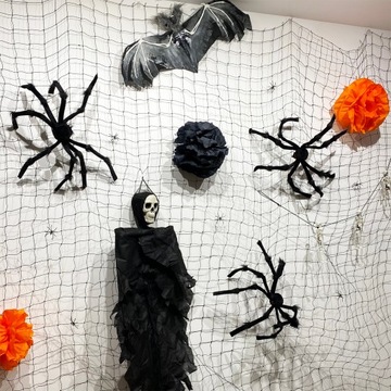 ДЕКОРАТИВНАЯ СЕТКА ПАУТИНКА ХЭЛЛОУИН ОРНАМЕНТЫ ШАРЫ ГИРЛЯНД С ЛЕТУЧЕЙ ПАУКОМ