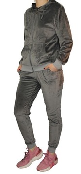 WELUROWY KOMPLET DRESOWY DAMSKI SPODNIE NA ŚCIĄGACZU + BLUZA ROZMIAR XL