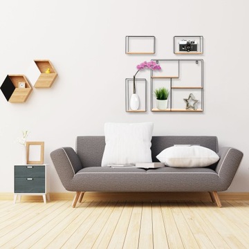 НАСТЕННЫЕ МЕТАЛЛИЧЕСКИЕ ДЕРЕВЯННЫЕ ПОЛКИ ИЗ 4 ШТ. LOFT
