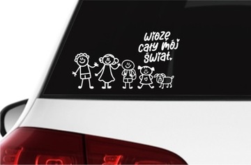 Naklejka RODZINA W AUCIE Wiozę Cały Mój Świat Dzieci *WZORY *KOLORY