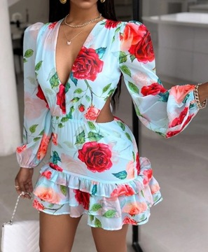 Womens Dresses 2024 Fashion Floral Print Ruffles H
