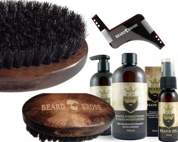 Zestaw Do Brody BY MY Beard Szczotka z Dzika Szablon olejek szampon balsam