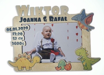 Ramka na zdjęcie 15 na 10 cm z metryczką dinozaur