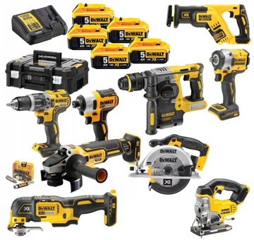 DEWALT ZESTAW COMBO 9SZT NARZĘDZI AKUMULATORY 5x5AH 18V