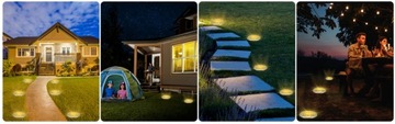 8 шт. СОЛНЕЧНЫЕ САДОВЫЕ ФОНАРИ СВЕТЯЩИЙСЯ ДИСК 12LED Теплый Белый