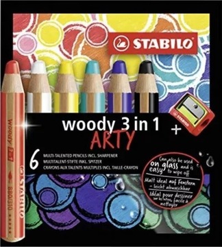 KREDKI STABILO WOODY ARTY 3IN1 (+TEMPERÓWKA) 6 KOL