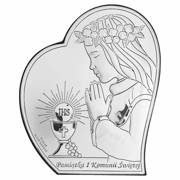 Obrazek na Komunię Świętą prezent dla dziewczynki srebrny Rozmiar: 6x7 cm