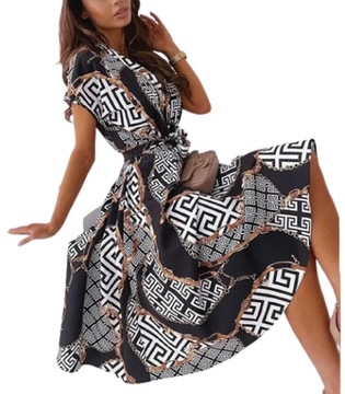 ELEGANCKA SUKIENKA VINTAGE MIDI WZORY SUKNIA 3XL