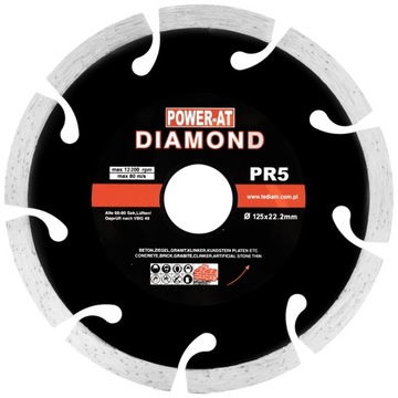 TARCZA DIAMENTOWA TNĄCA SEGMENT DO CIĘCIA BETONU KOSTKI BRUKU 125/22,2mm