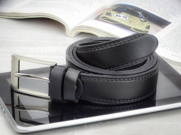 КОЖАНЫЙ мужской прошитый ремень черный 105см