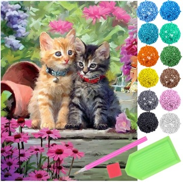 DIAMOND PAINTING Koty Kot Haft Diamentowy 5D 40x30