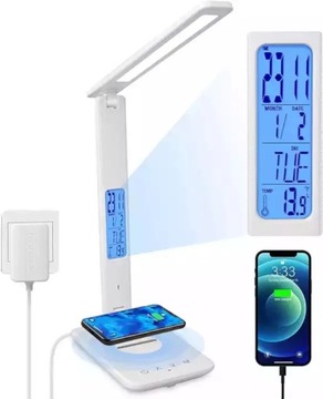 LAMPKA BIURKOWA LAMPA LED ŁADOWARKA INDUKCYJNA FAST CHARGE 10W ZEGAR BUDZIK