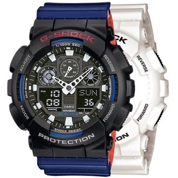 ZESTAW G-SHOCK GA-100B-7AER CZARNY NIEBIESKI,POMAR