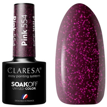 Claresa Lakier Hybrydowy Do Paznokci Fioletowy z Drobinkami Pink 554 5g