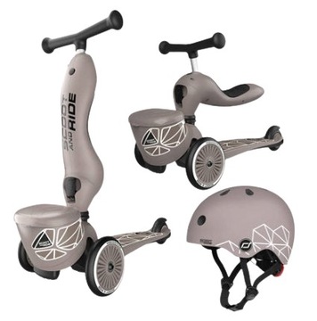 Scoot And Ride ZESTAW HULAJNOGA 2w1 + KASK LED XXS do S LIFESTYLE Brown 1+