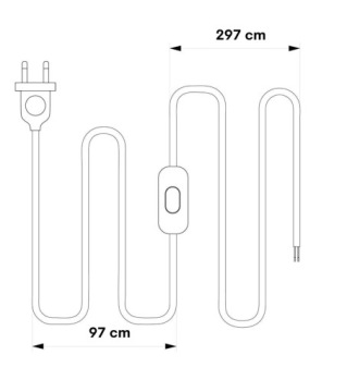 Кабель в оплетке с выключателем и вилкой, натуральный джут, 3 м.
