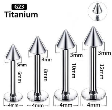Tytanowy labret stożek gwint zewnętrzny 1.2/10/3 złoty