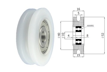 Профильный ролик фи 52мм фи 10мм для веревки фи 5