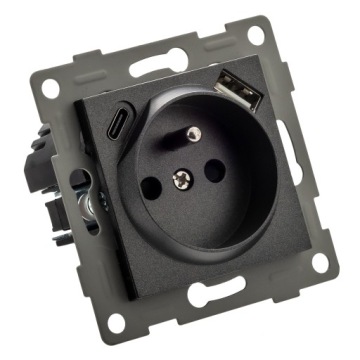 Gniazdko Do Ramek Czarne 230V Z Bolcem USB + USB C