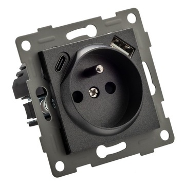 Gniazdko pojedyncze SZKLANE FI60 KONTAKT z BOLCEM do ramek CZARNE + USB C