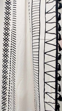 Zasłona gotowa lniana boho z frędzlami wzory geometryczne tunel 150/240cm