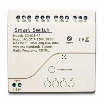 Беспотенциальное 4-канальное радиочастотное реле zigbee 3.0