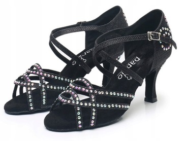 BUTY DO TAŃCA TANECZNE CEKINY CZARNE PIĘKNE 7,5cm