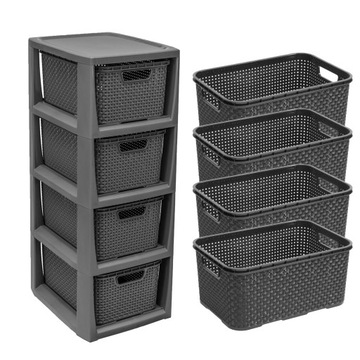 REGAŁ KOMODA POŁKA Z 4 KOSZAMI RATTAN BRANQ 1726 A