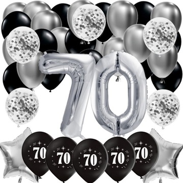 BALONY ZESTAW na 70 Urodziny 70 ROCZNICA ŚLUBU konfetti