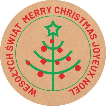 NAKLEJKI OKRĄGŁE KRAFT FI35MM WESOŁYCH ŚWIĄT CHOINKA 200SZT