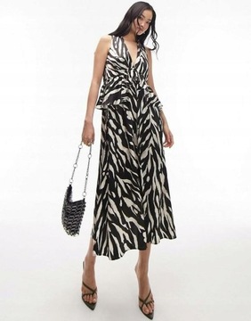 Topshop lke midi falbana print animal sukienka satynowa L NH8